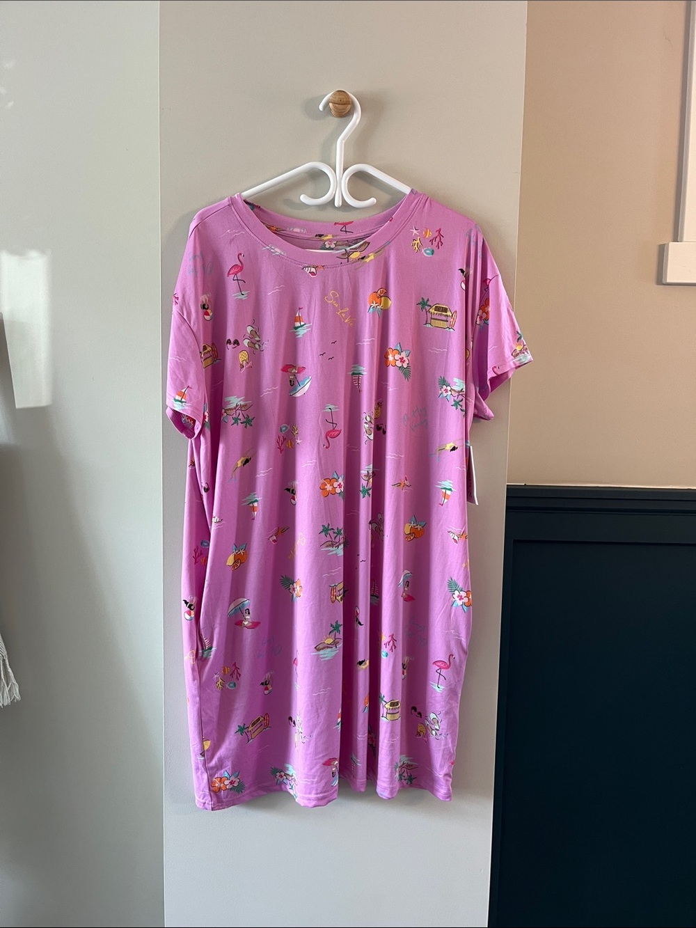 Pink Tropical Print T-Shirt Sleep Dress